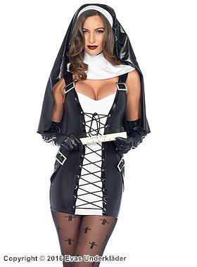 Nunna, maskeradklänning i lamé med snörning och spänne
